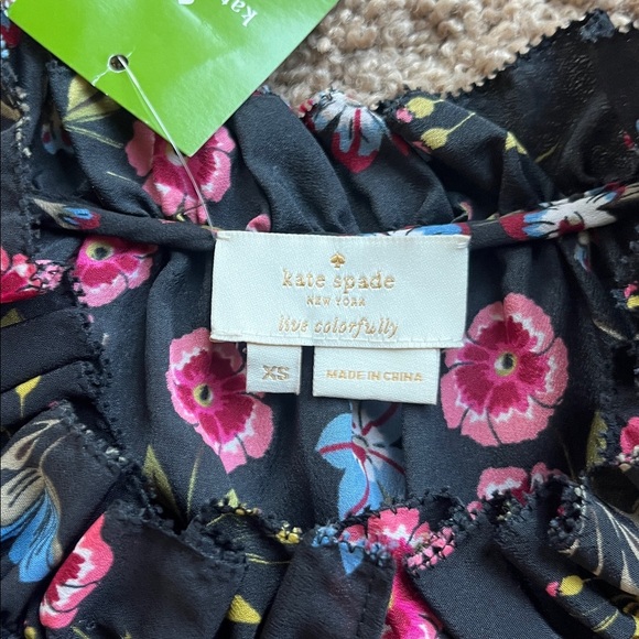 NWT Kate Spade Black Blouse with Pink Floral Design - Picture 3 of 8